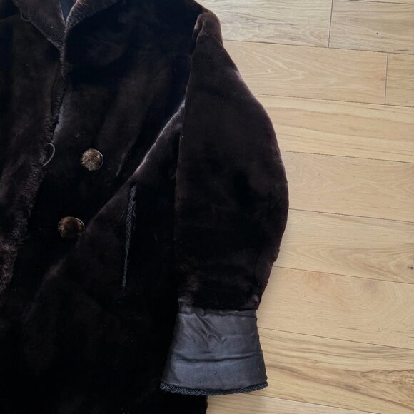 Vintage Genuine Fur Coat Long Mink Winter Soft Luxury Pockets Buttons Red Brown - Picture 9 of 13